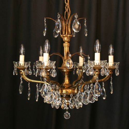 An Italian Gilded and Crystal 6 Light Antique Chandelier