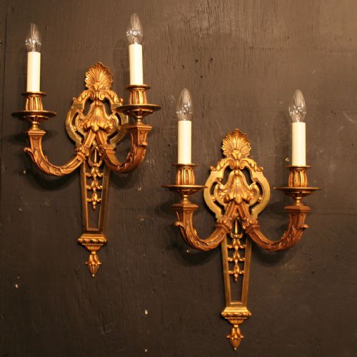 A French Pair of Gilded Twin Arm Antique Wall Lights