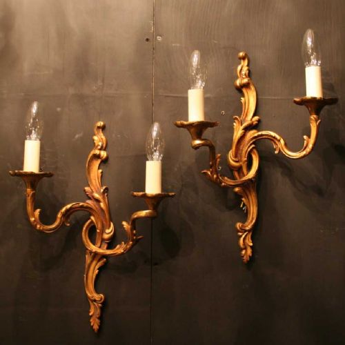 A French Pair of Gilded Brass Antique Wall Lights