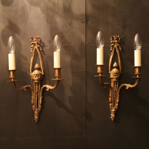 A French Set of 4 Gilded Twin Arm Antique Wall Lights