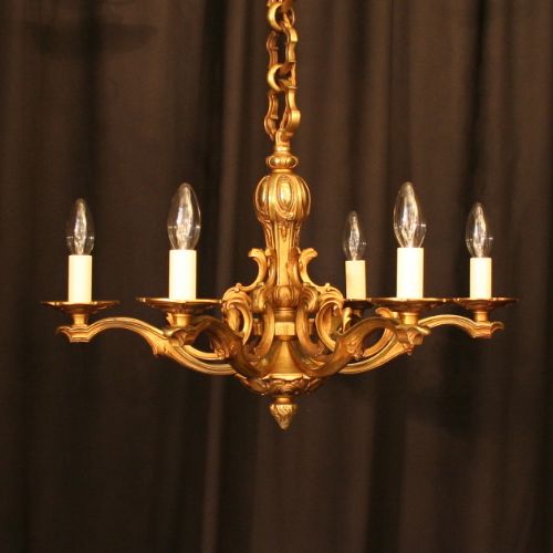 A French Gilded Cast Brass 6 Light Antique Chandelier