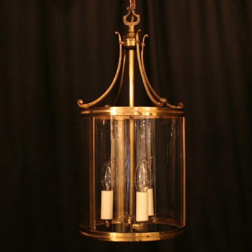 A French Gilded Triple Light Antique Hall Lantern