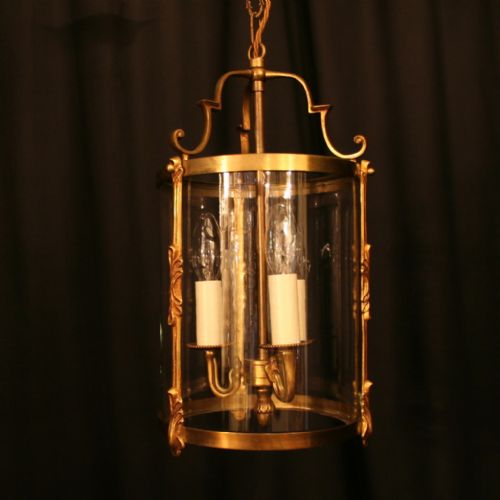 A French Gilded Triple Light Antique Hall Lantern