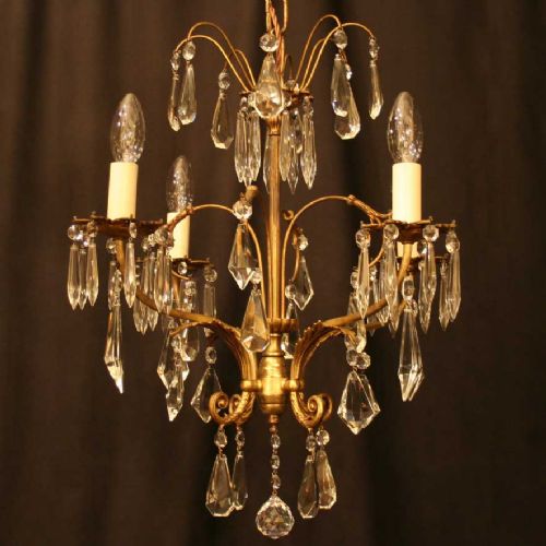 A French Gilded Cast Brass 4 Light Antique Chandelier