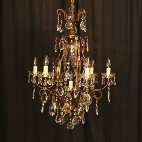 An Italian Gilded 8 Light Birdcage Antique Chandelier