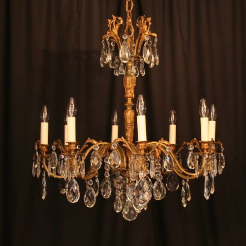 An Italian Gilded & Crystal 8 Light Antique Chandelier