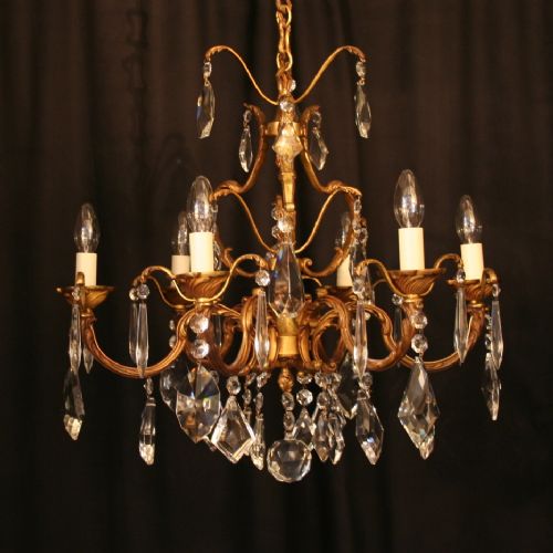 A French Gilded Cage Form 6 Light Antique Chandelier