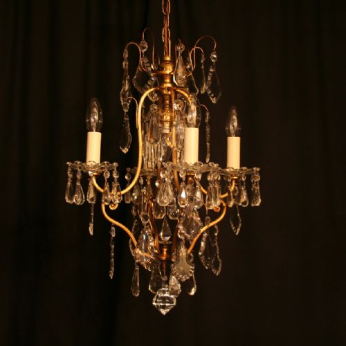 A French Gilded 5 Light Cage Antique Chandelier