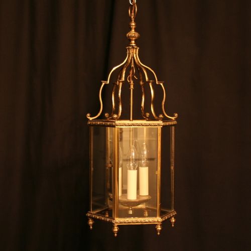 An English Brass Hexagonal Antique Hall Lantern