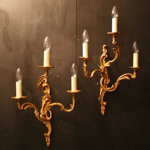 A French Pair of Triple Arm Antique Wall Lights