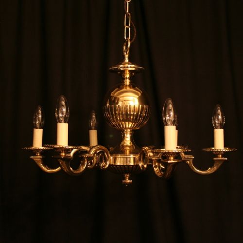 An English Cast Brass 6 Light Antique Chandelier