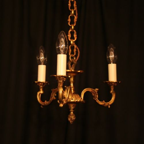 A French Gilded Triple Light Antique Chandelier