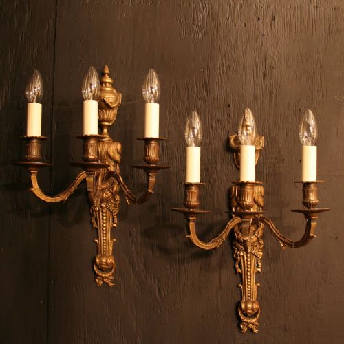 A French Pair of Triple Arm Antique Wall Sconces