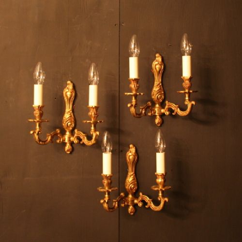 A French Set of 3 Twin Arm Antique Wall Lights