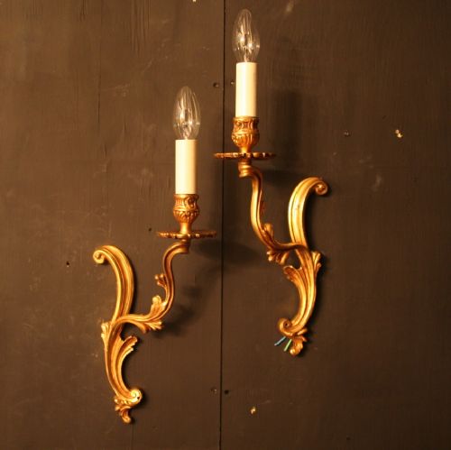 A French Pair of Gilded Single Arm Antique Wall Lights