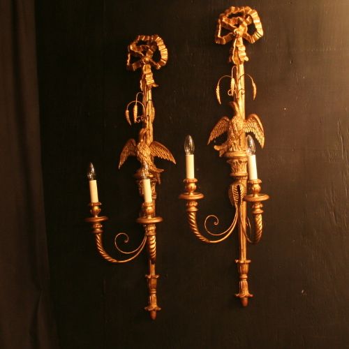 A Large Italian Pair of Eagle Antique Wall Lights