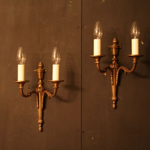 A French Pair of Brass Twin Arm Wall Lights