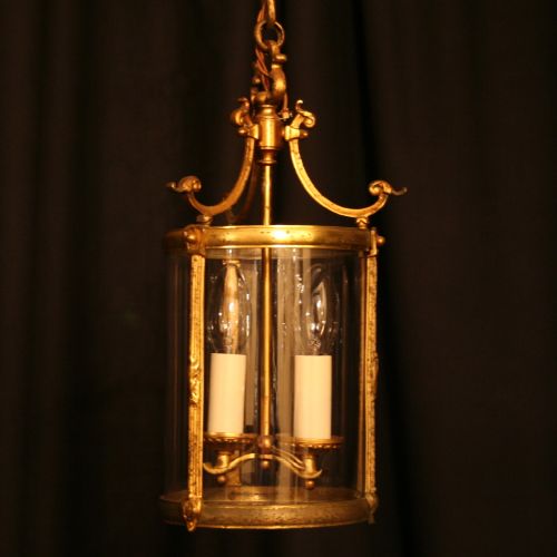 A French Gilded Twin Light Antique Hall Lantern