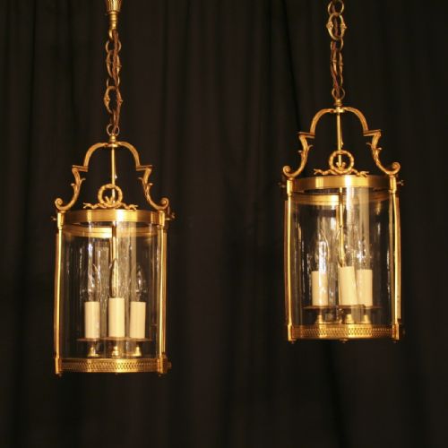 A French Pair of Brass Antique Hall Lanterns