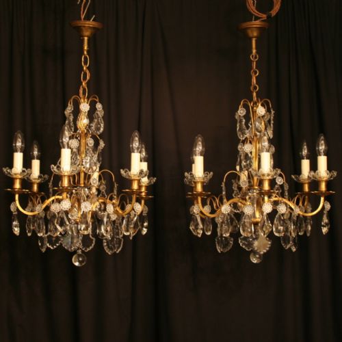 A French Pair of 6 Light Antique Chandeliers