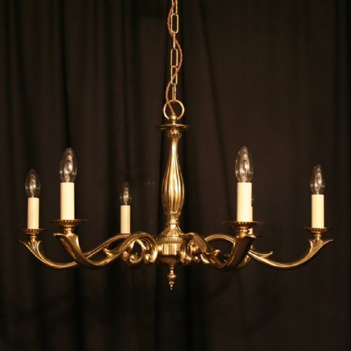 An English Cast Brass 6 Light Antique Chandelier