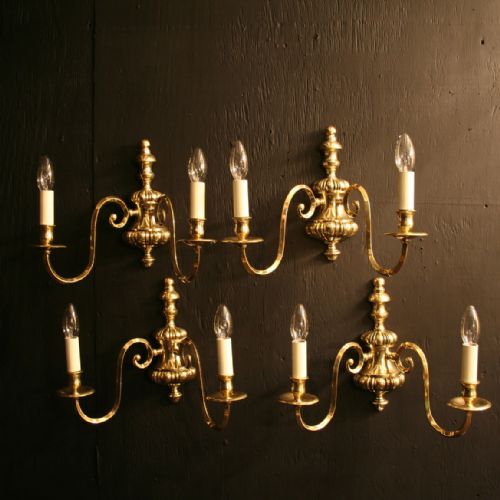 An English Set of 4 Twin Arm Antique Wall Lights