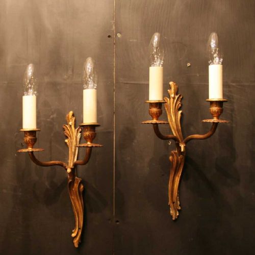 A French Pair of Gilded Twin Arm Antique Wall Lights