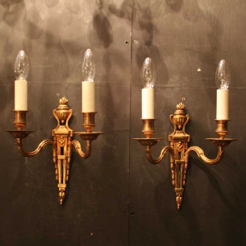 A French Pair of Gilded Twin Arm Antique Wall Lights