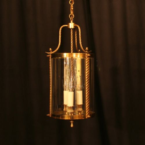 A French Gilded Triple Light Antique Hall Lantern