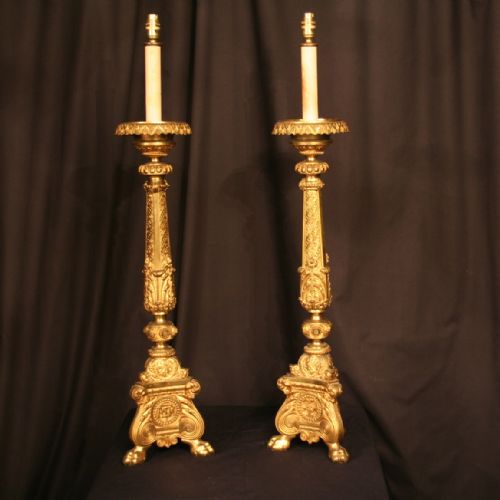 A French Pair of Ecclesiastical Antique Table Lamps