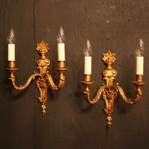 A French Pair of Gilded Twin Arm Antique Wall Lights