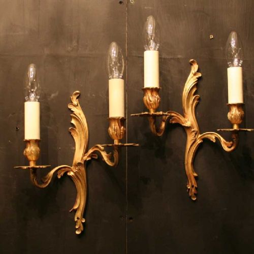 A French Pair of Gilded Twin Arm Antique Wall Sconces