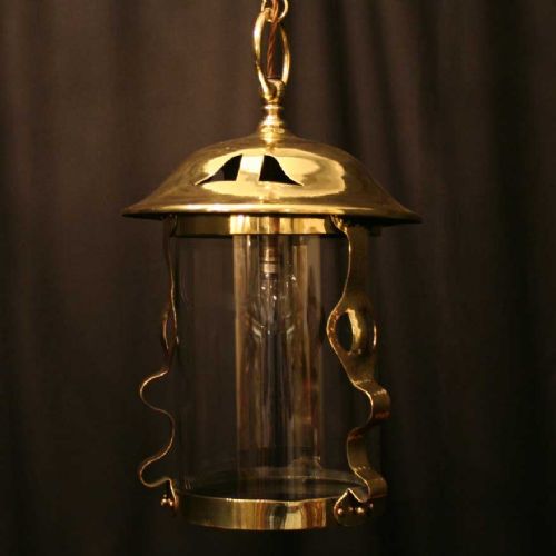 An English Single Light Brass Art Nouveau Antique Hall Lantern