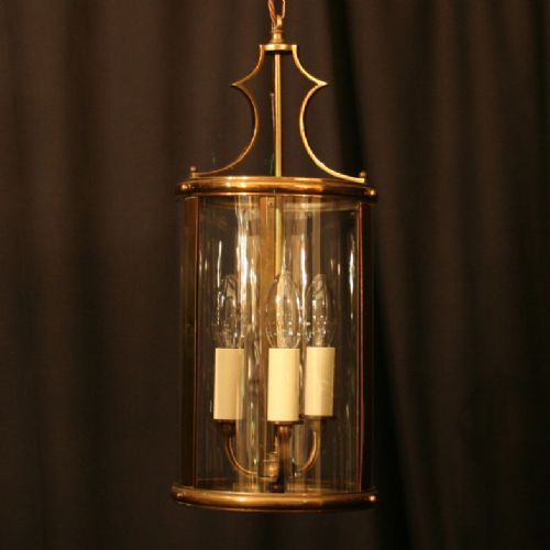 An English Brass Triple Light Antique Hall Lantern