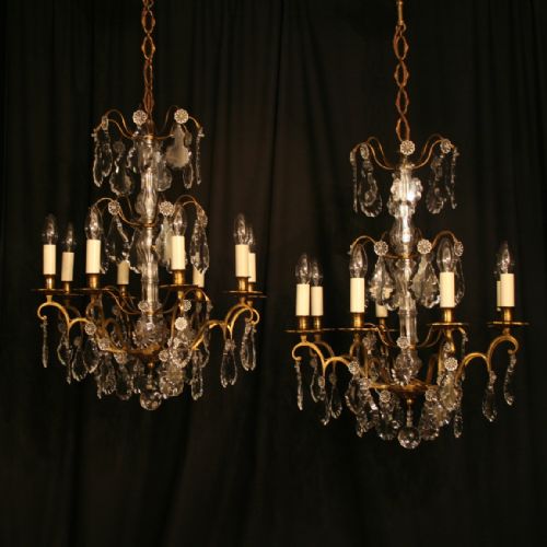 A French Pair of Gilded 6 Light Antique Chandeliers