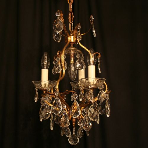 A French Gilded 4 Light Birdcage Antique Chandelier