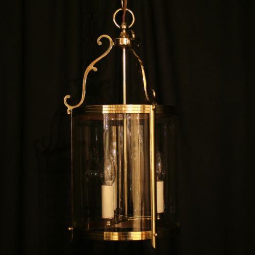 An English Brass Triple Light Antique Hall Lantern