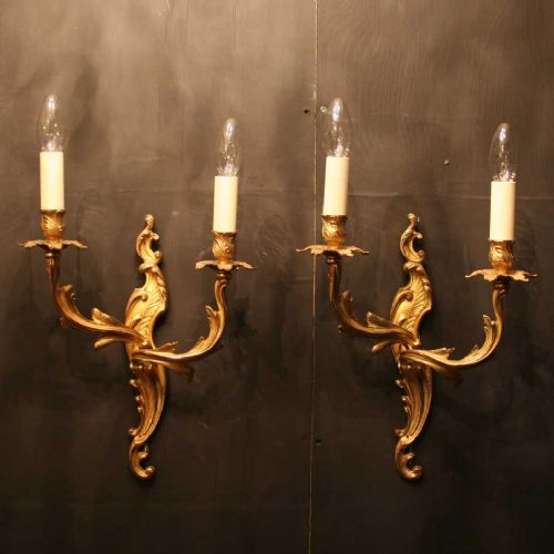 A French Pair of Gilded Twin Arm Wall Lights