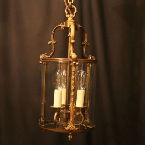 A French Gilded Triple Light Antique Hall Lantern