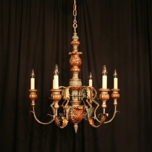 An Italian Polychrome 6 Light Antique Chandelier