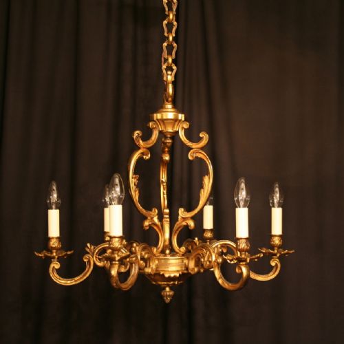 A French Gilded 6 Light Antique Chandelier