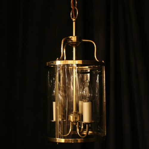An English Brass Triple Light Antique Hall Lantern