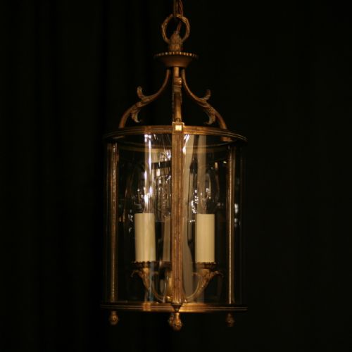 A French Gilded Triple Light Antique Hall Lantern