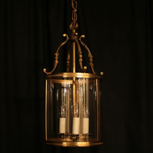 A French Gilded Triple Light Antique Hall Lantern