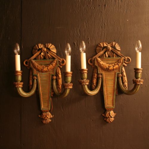 A French Set 4 Twin Arm Giltwood Antique Wall Lights