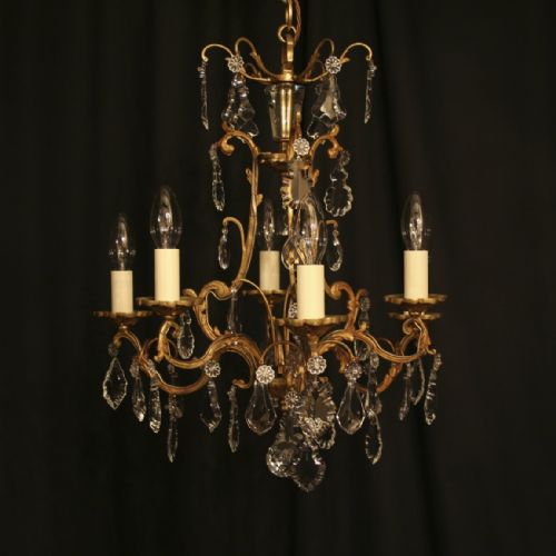 A French Gilded 6 Light Cage Form Antique Chandelier