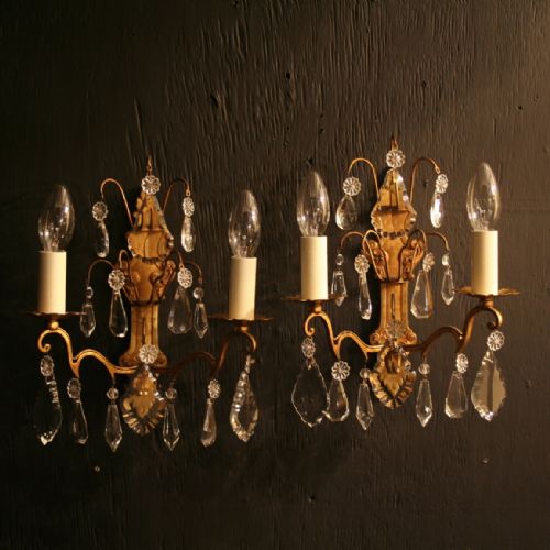 A French Pair of Gilded Cast Brass Antique Wall Lights
