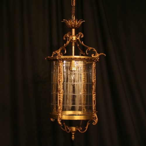 A French Gilded Cast Brass Single Light Antique Hall Lantern