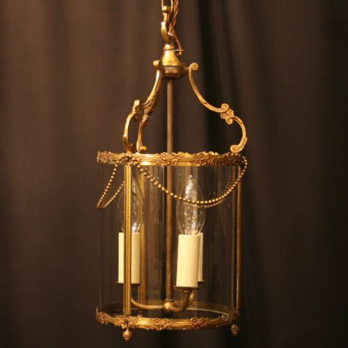 A French Gilded Cast Triple Light Antique Hall Lantern