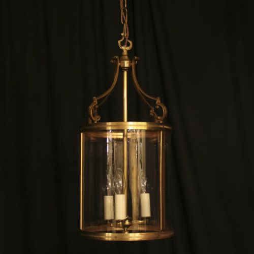 A French Gilded Triple Light Antique Hall Lantern